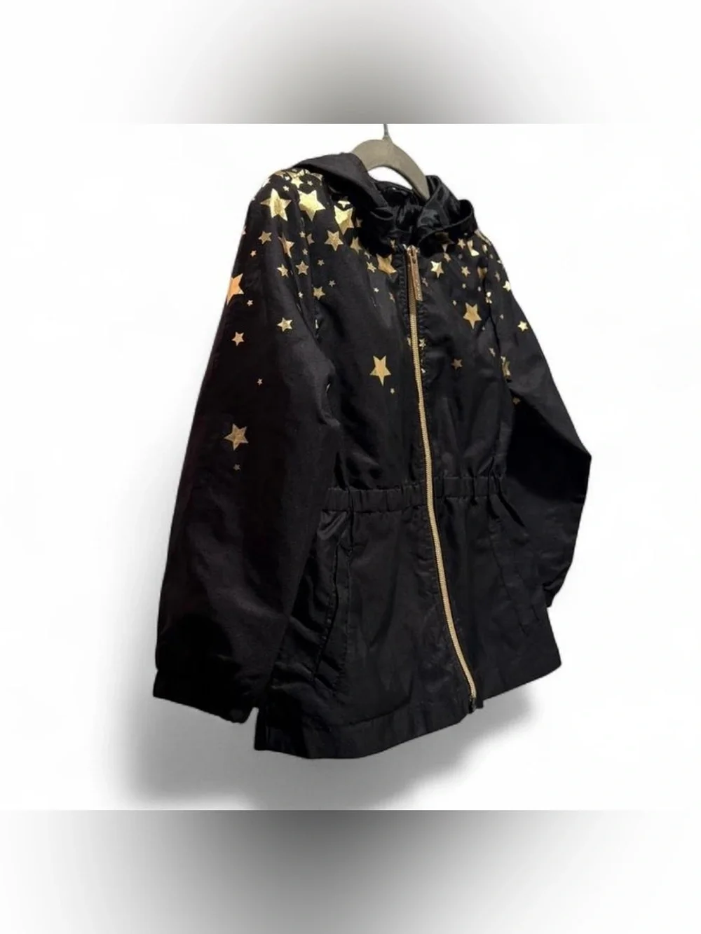 Limited Too Black Hooded Raincoat with Gold Star Print